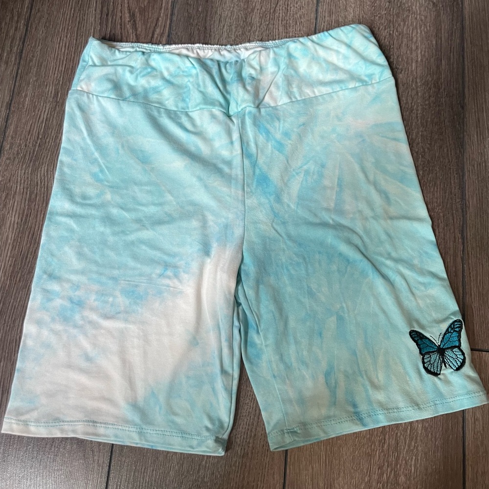 BLUE TYE-DYE BIKER SHORTS